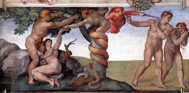 The Fall and Expulsion from Garden of Eden, Michelangelo Buonarroti